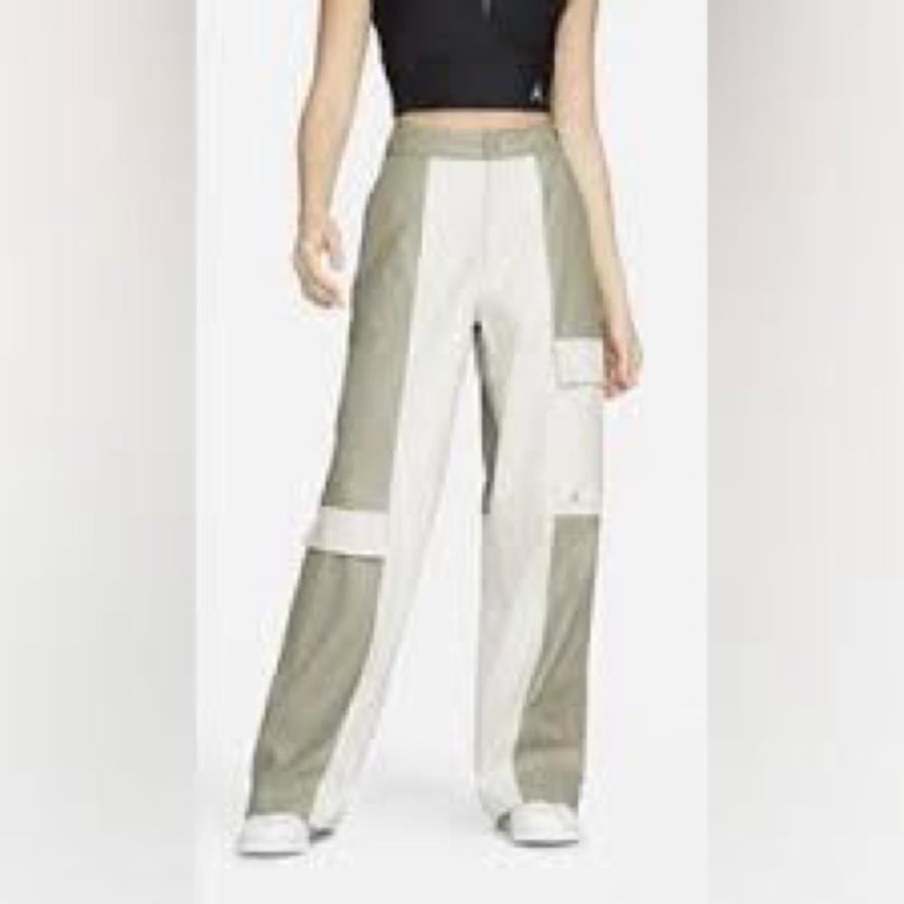 NWT Nike Jordan Womens Luxe Faux Leather Cargo Pants High-Rise Jumpman Bone XS